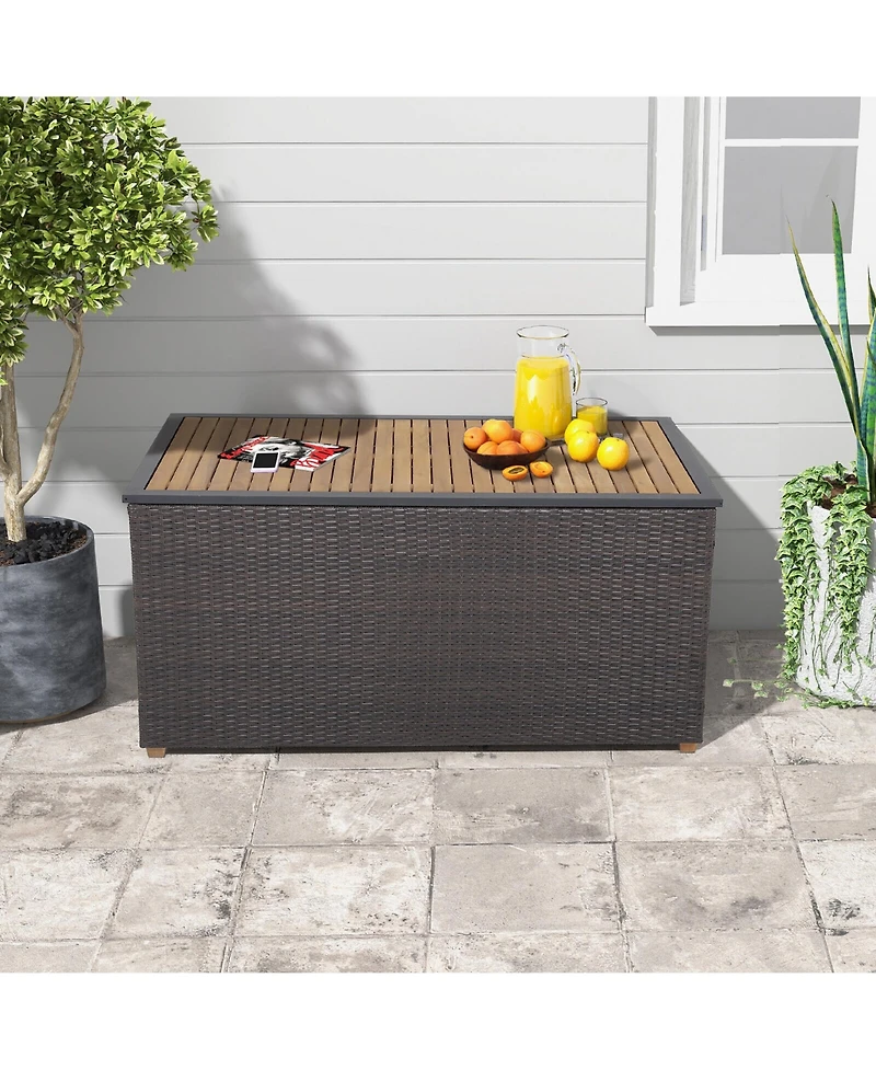 Gymax 134 Gallon Patio Wicker Storage Deck Box with Solid Acacia Wood Backyard