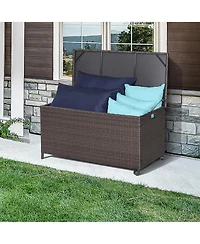 Gymax 50 Gallon Patio Pe Wicker Storage Box Rattan Deck Bin with Waterproof Liner and Wheels