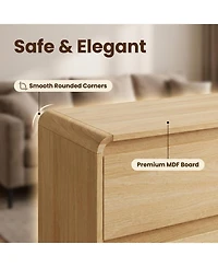 Rainsken Modern 6 Drawers Dresser, with Spacious Countertop, Curved Edge Design, Wood Storage Cabinet with Concealed Handles, for Bedroom,Living Room