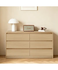 Rainsken Modern 6 Drawers Dresser, with Spacious Countertop, Curved Edge Design, Wood Storage Cabinet with Concealed Handles, for Bedroom,Living Room
