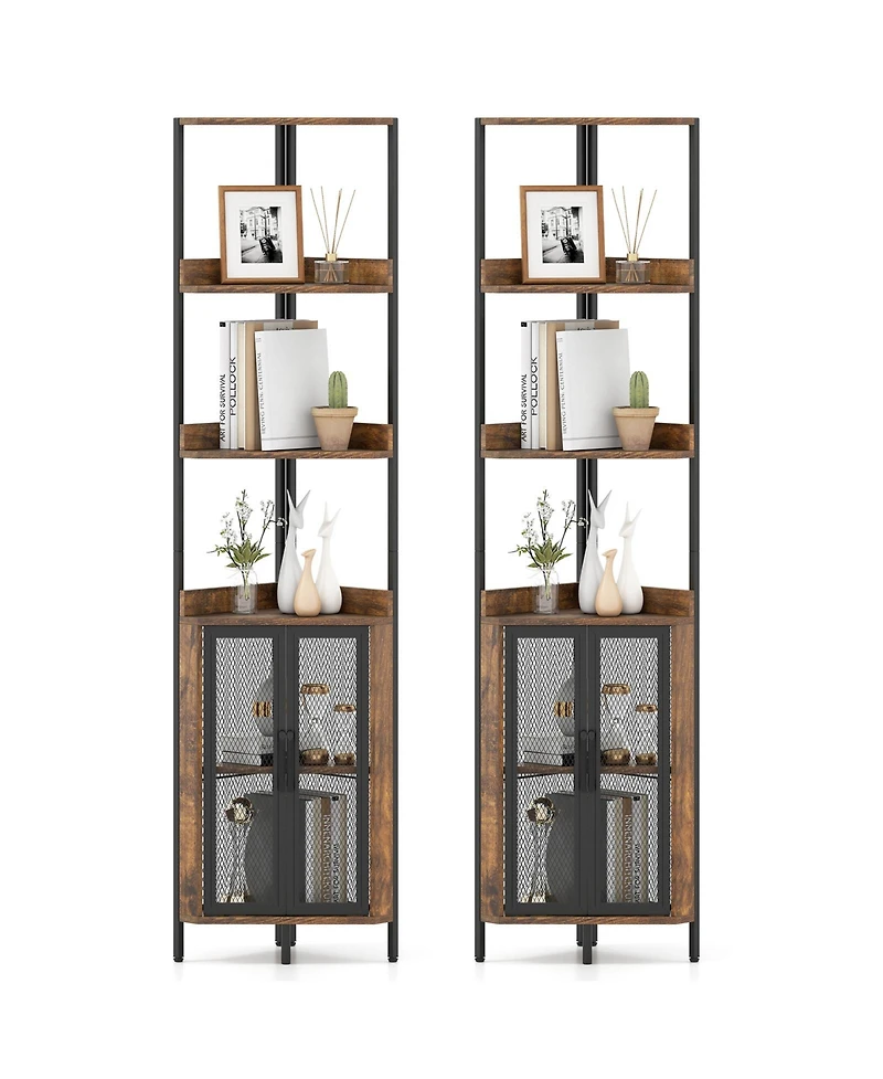 Gymax 2PCS 6-Tier Corner Shelf 67'' Tall Bookshelf w/Cabinet and Adjustable