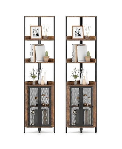 Gymax 2PCS 6-Tier Corner Shelf 67'' Tall Bookshelf w/Cabinet and Adjustable