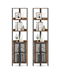 Gymax 2PCS 6-Tier Corner Shelf 67'' Tall Bookshelf w/Cabinet and Adjustable