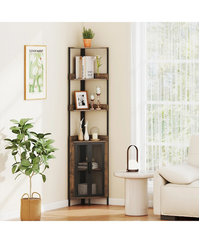 Gymax 2PCS 6-Tier Corner Shelf 67'' Tall Bookshelf w/Cabinet and Adjustable