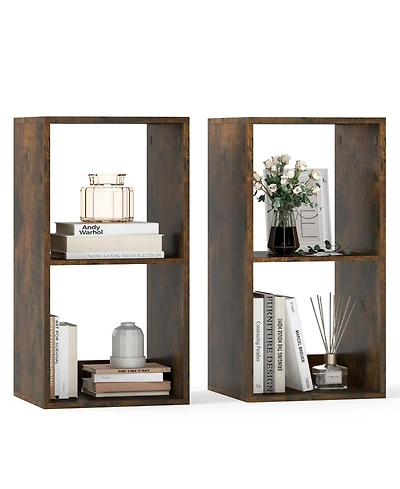 Gymax 2PCS 2-Cube Bookcase w/ Anti-tip Kit 2-Tier Open Back Bookshelf for Bedroom