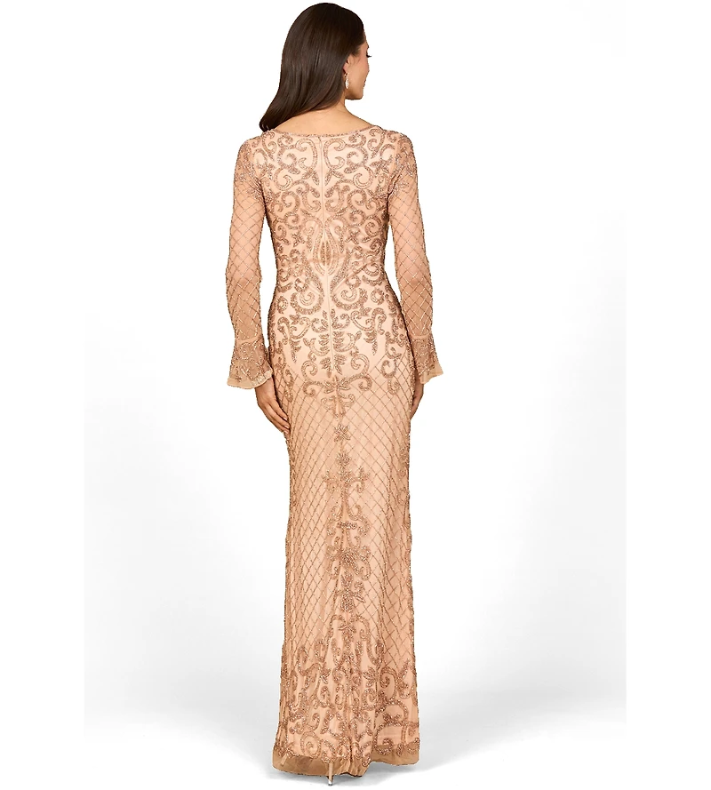 Lara Women's Beaded Long Sleeve V-Neck Gown