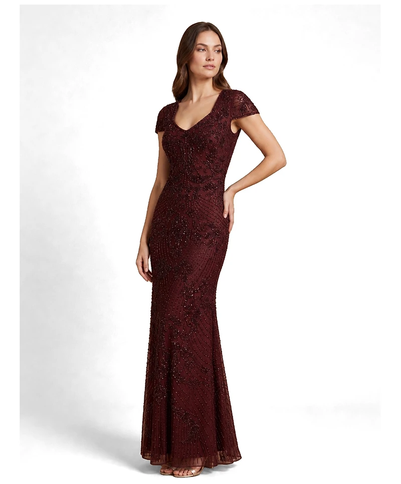 Lara Women's Beaded Cap Sleeve Gown