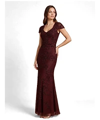 Lara Women's Beaded Cap Sleeve Gown