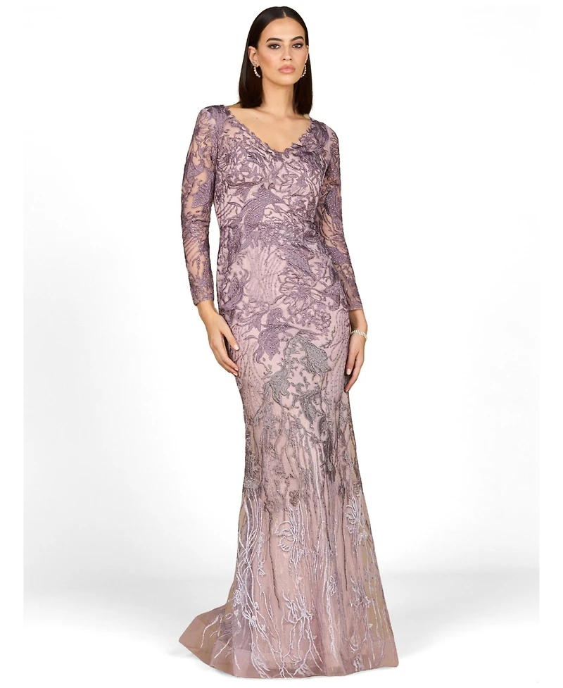 Lara Women's Long Sleeve V-Neck Mermaid Gown