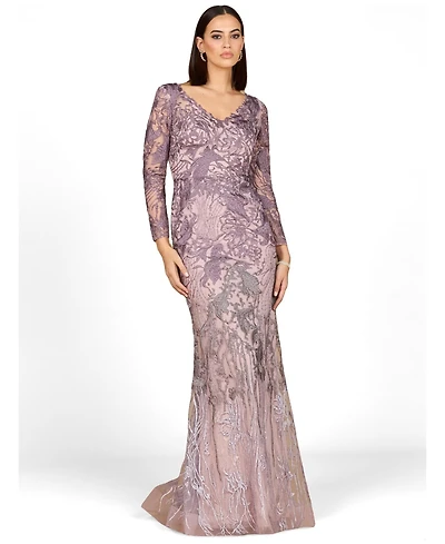 Lara Women's Long Sleeve V-Neck Mermaid Gown