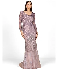 Lara Women's Long Sleeve V-Neck Mermaid Gown