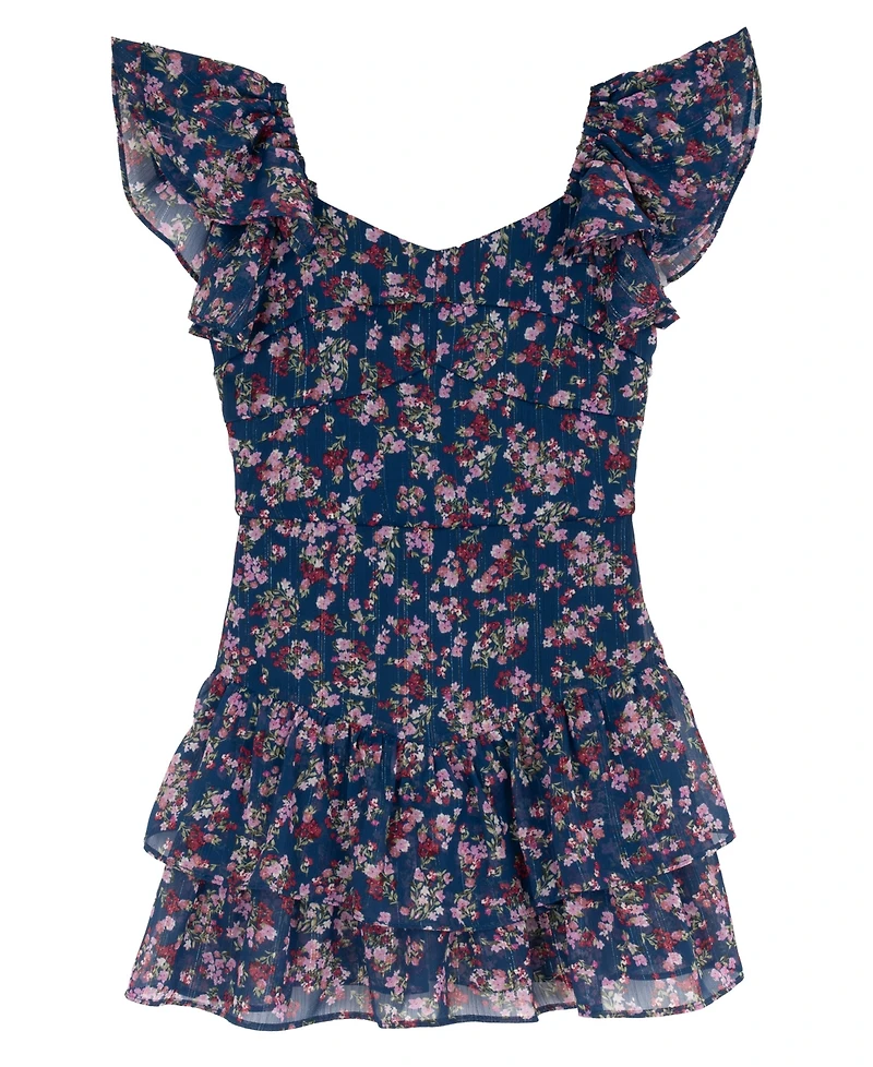 Rare Editions Girls' 7-16 Floral Lurex Stripe Chiffon Dress