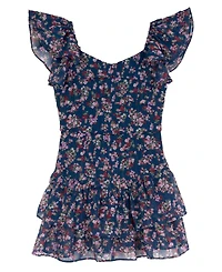Rare Editions Girls' 7-16 Floral Lurex Stripe Chiffon Dress