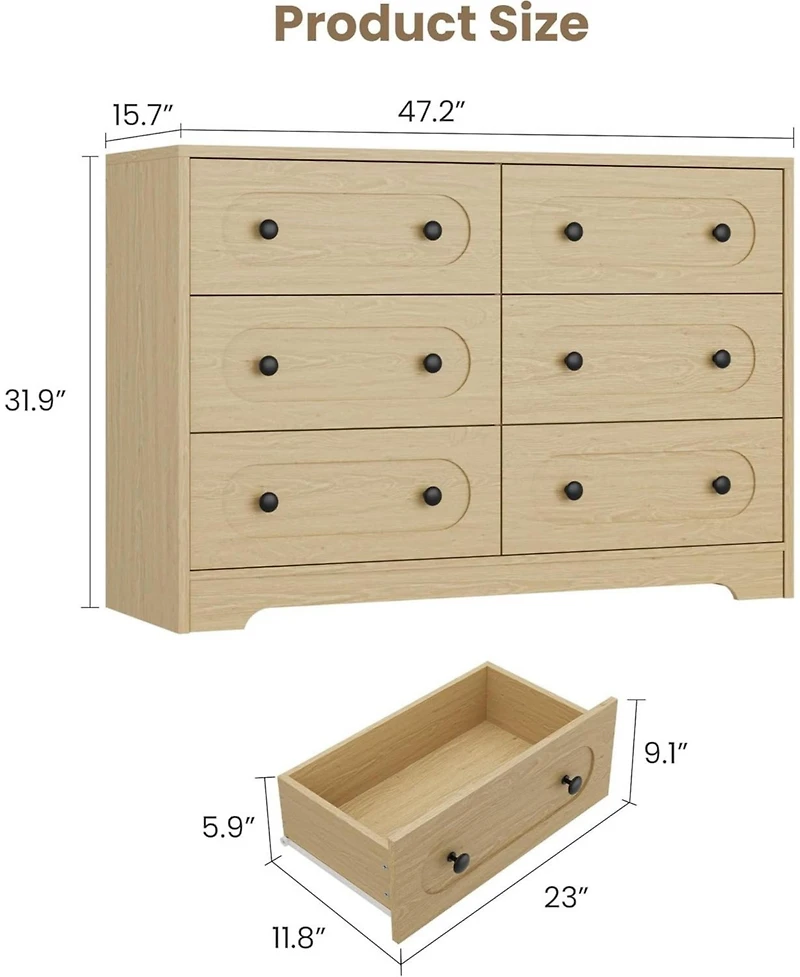 gaomon 6-Drawer Wood Dresser with Handles - Sturdy Vertical Storage Chest for Bedroom, Hallway, Closet - Modern Wooden Tower Drawer Unit