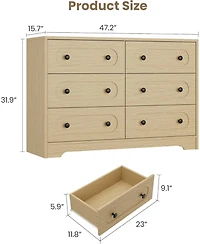 gaomon 6-Drawer Wood Dresser with Handles - Sturdy Vertical Storage Chest for Bedroom, Hallway, Closet - Modern Wooden Tower Drawer Unit