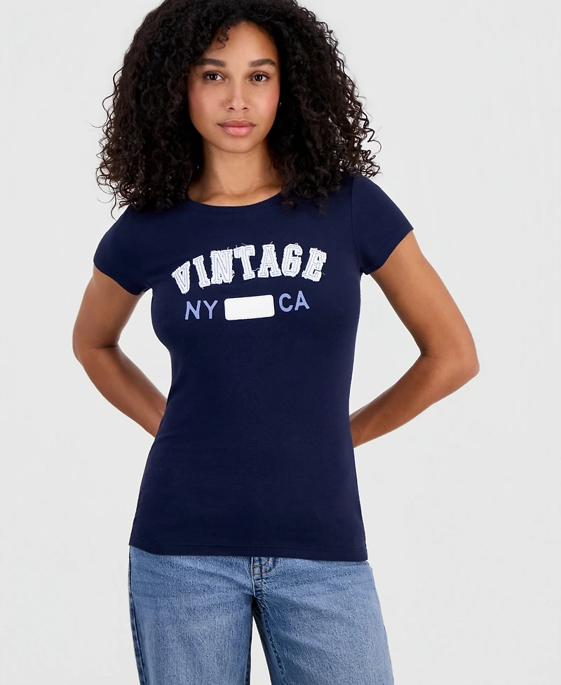 Madden Girl Juniors' Longline Applique Short-Sleeve Tee