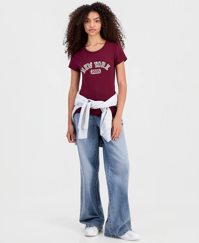 Madden Girl Juniors' New York Embroidered T-Shirt