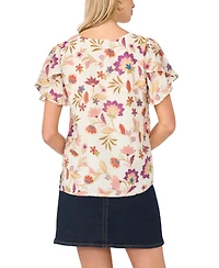 Vince Camuto Women's Printed V-Neck Ruffle Seam Top