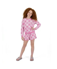 Andy & Evan Big Girls Checkered Bow Terry Pull-Over and Short Set