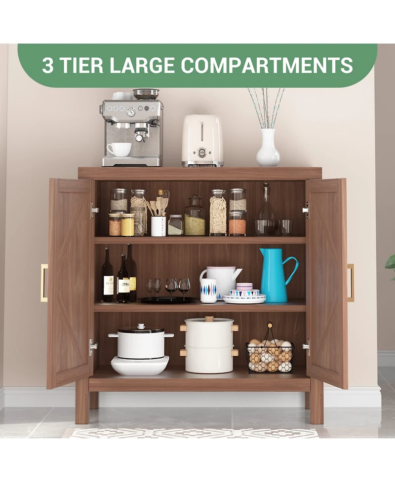 Homfan Double Door Storage Cabinet with Classic X-Shaped Accent Doors, Freestanding Organizer Cabinet for Living Room Entryway Kitchen