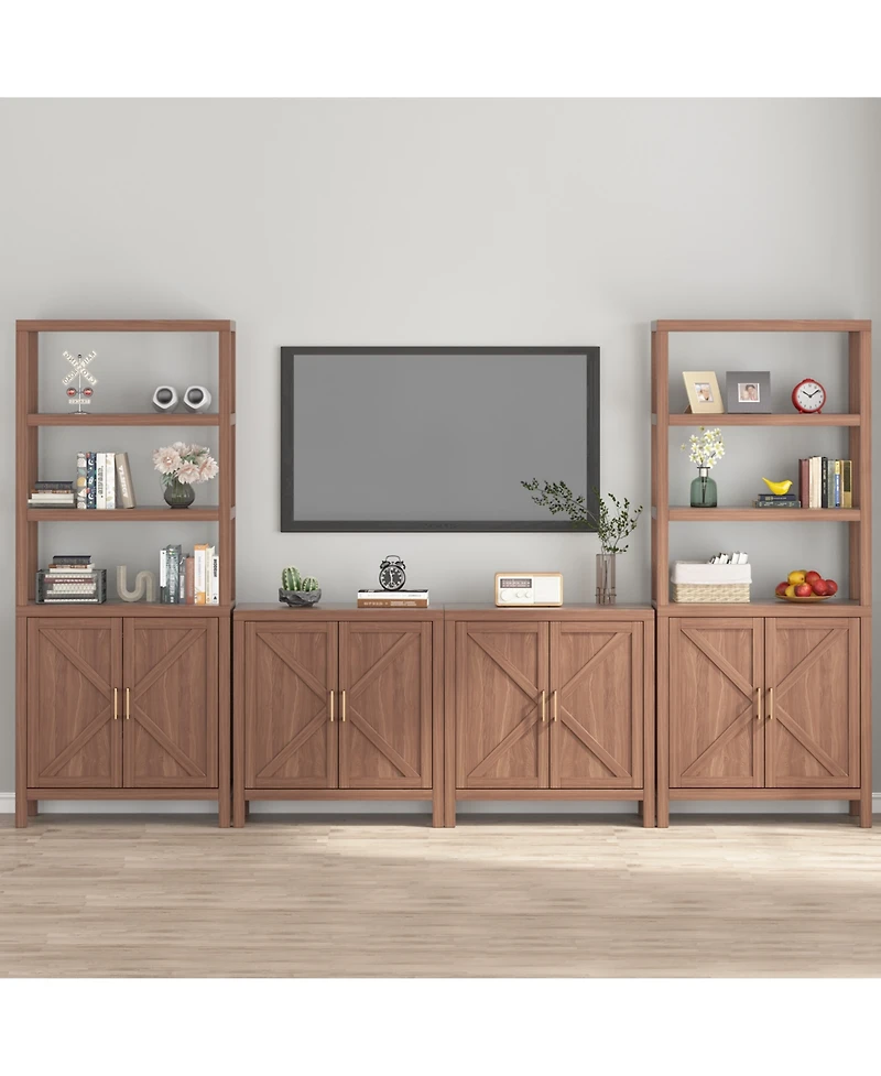 Homfan Double Door Storage Cabinet with Classic X-Shaped Accent Doors, Freestanding Organizer Cabinet for Living Room Entryway Kitchen