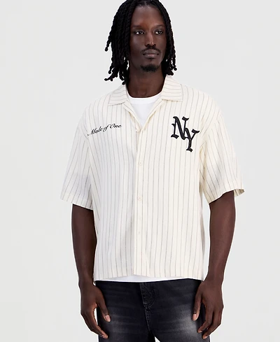 Mode of One Men's Boxy Pinstripe Short-Sleeve Shirt, Macy's Exclusive
