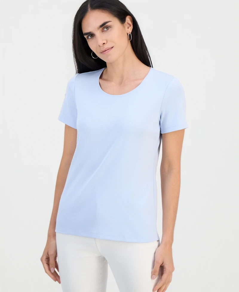 Style & Co Petite Cotton Scoop-Neck Short-Sleeve Top, Created for Macy's