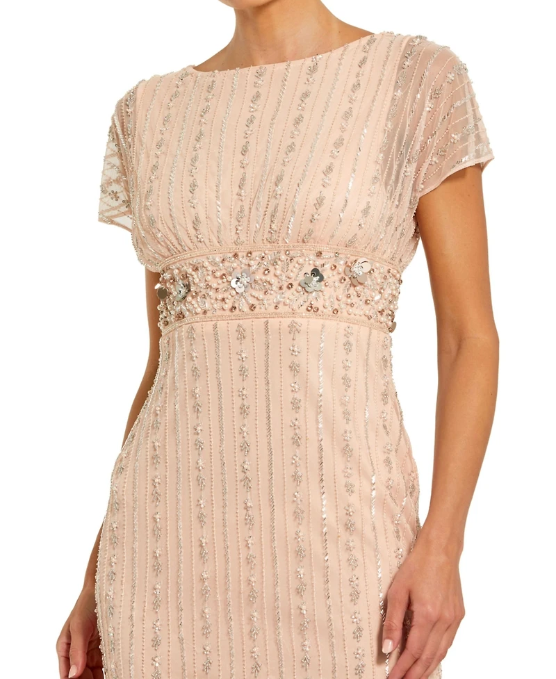 Mac Duggal Women's Sleeveless Beaded Blouson Column Gown