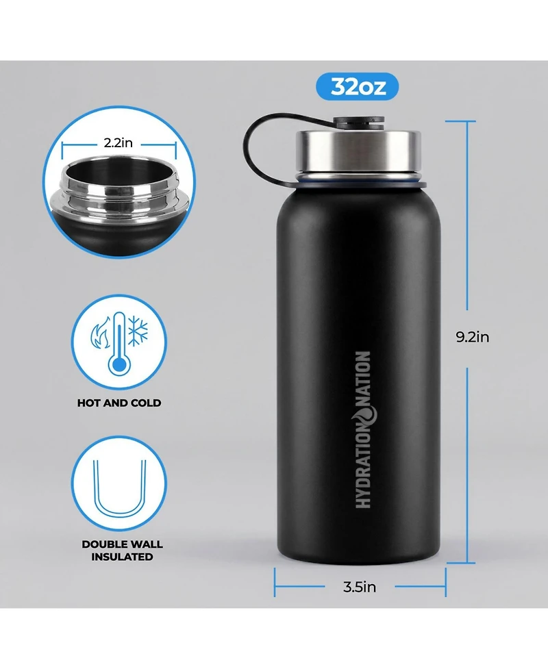 Zulay Kitchen Hydration Nation 3 Lid Multi-Size Vacuum Insulated Water Bottles with Straw - Metal Bottle For Sports & Outdoor