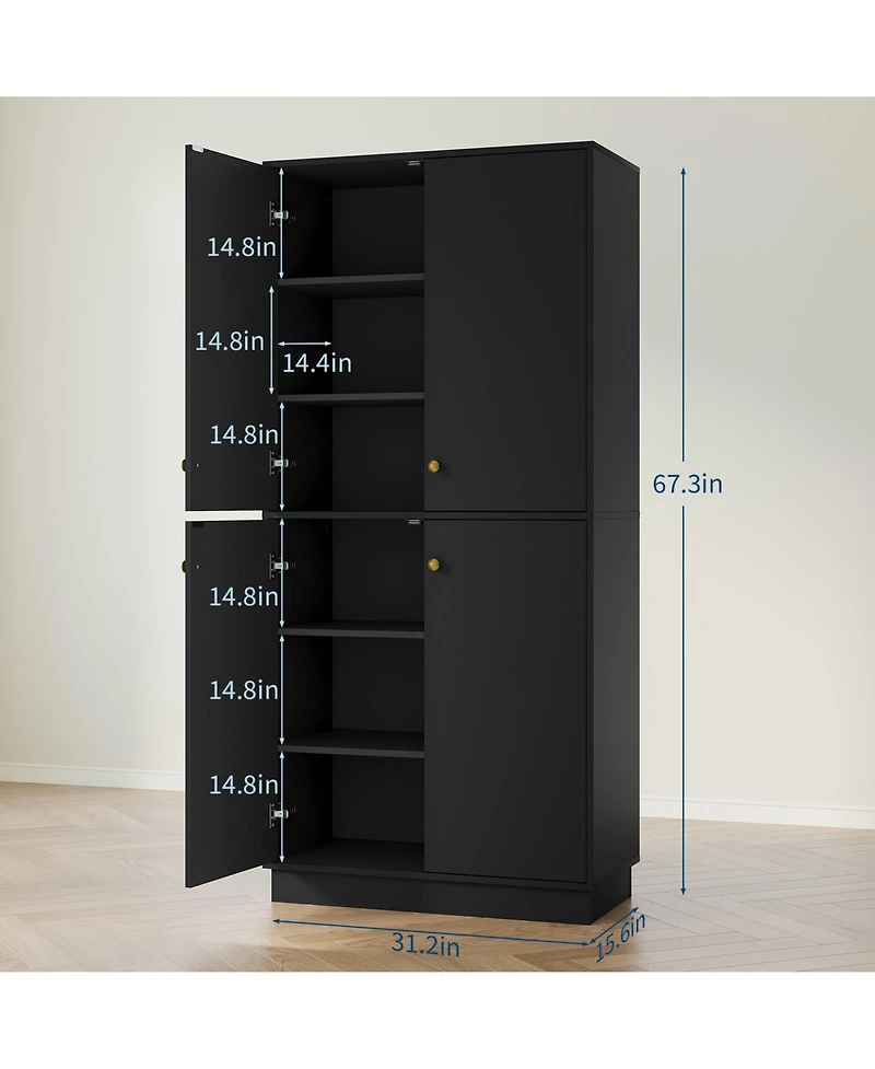 gaomon Kitchen Pantry Storage Cabinet, 67 Inch Tall Food with Adjustable Shelves and Anti-Tip Design, Large Hutch Cabinet