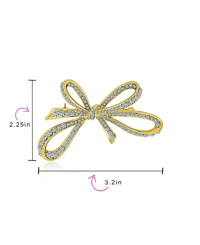 Bling Jewelry Aqua Blue Crystal Statement Ribbon Bow Brooch Pin Gold Silver