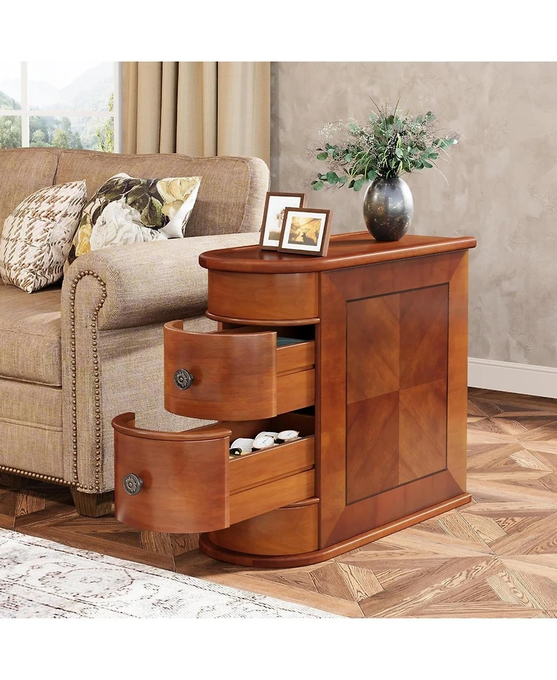Slickblue Sofa Side Table with 2 Drawers for Bedroom and Living Room