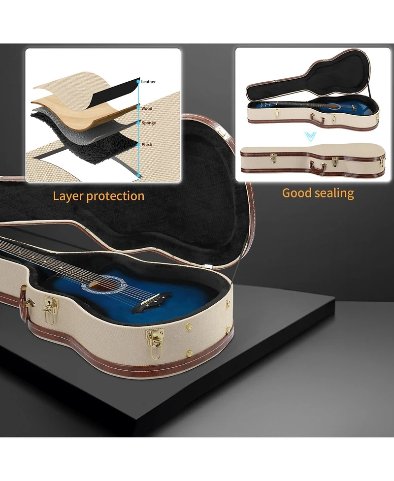Yescom 39" Classical Guitar Hard Case with Lock Accessory Compartment for Airline Travel Guitar Hardshell Carrying Case Microgroove Flat