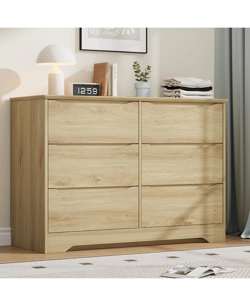 gaomon Wooden Dresser with 6 Drawers, Tall Modern Closet Deep Storage, Large Chest of Drawers Wide Top, Long Storage