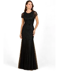 Lara Women's Beaded Mermaid Cap Sleeve Gown