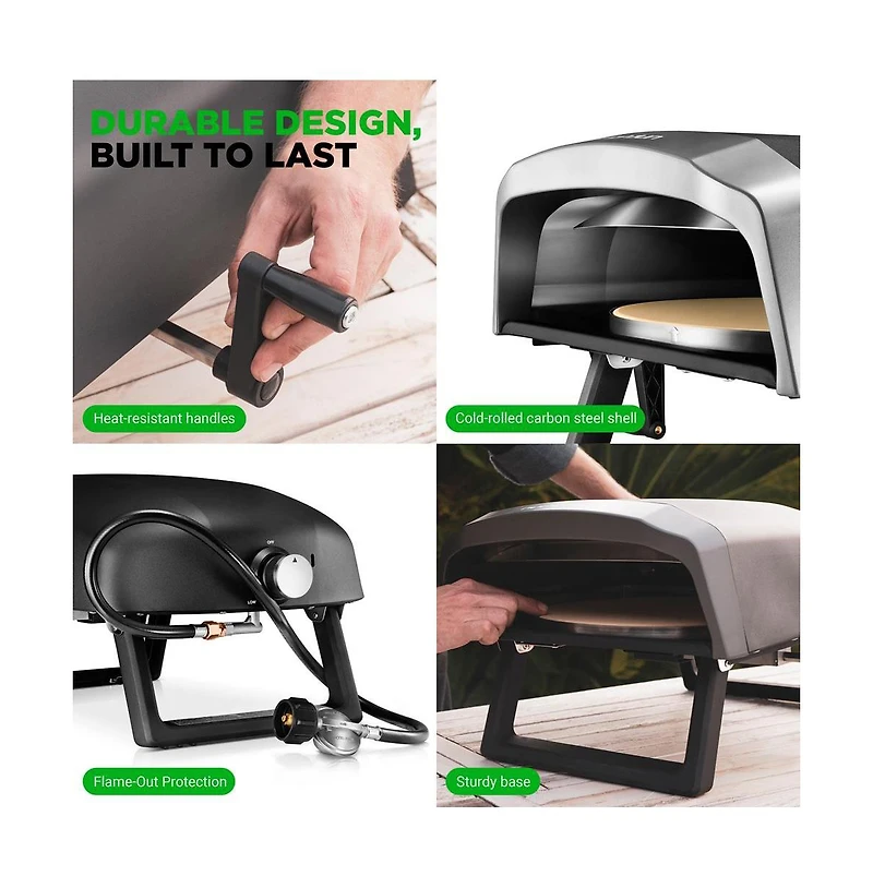 NutriChef Portable Pizza Oven with Rotating Pizza Stone, Rain Cover, Regulator, and Hose - Suitable for Outdoor and Indoor Use