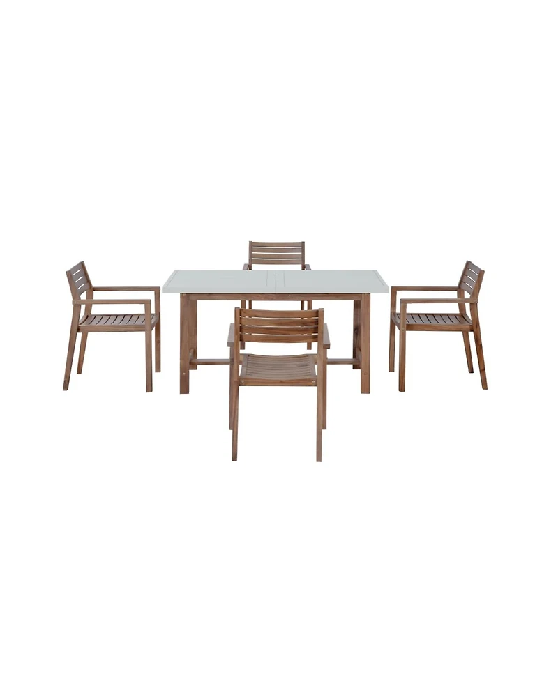 Asagikoiai 5-Piece Acacia Wood Outdoor Dining Set for 4, Patio Table with Umbrella Hole
