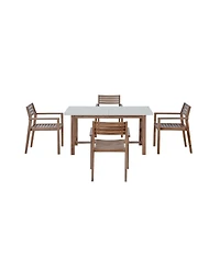 Asagikoiai 5-Piece Acacia Wood Outdoor Dining Set for 4, Patio Table with Umbrella Hole
