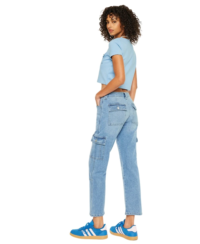 KanCan Women's Aaliyah High Rise Slim Straight Cargo Pants