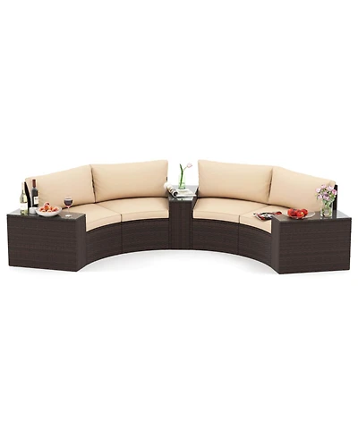 Gymax Set Of 5 Patio Furniture Set w/Tempered Glass Top Side Tables Back and Seat Cushions