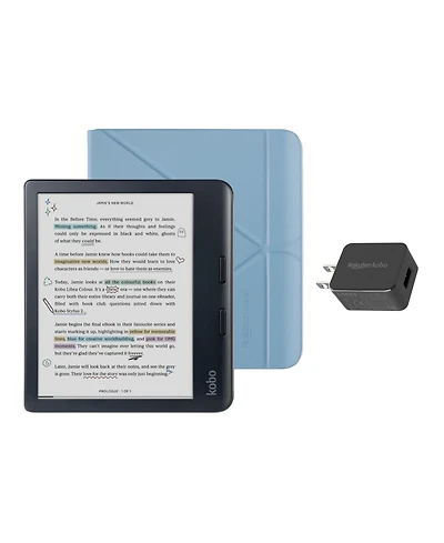 Kobo Libra Colour 32GB eReader with Dusk SleepCover Case and Ac Bundle