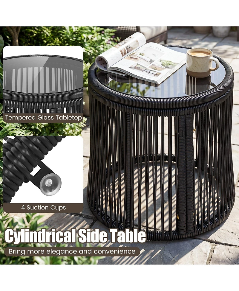 Gymax 3Pieces Outdoor Furniture Set Patio Wicker Chairs and Round Side Table Set with Cushions