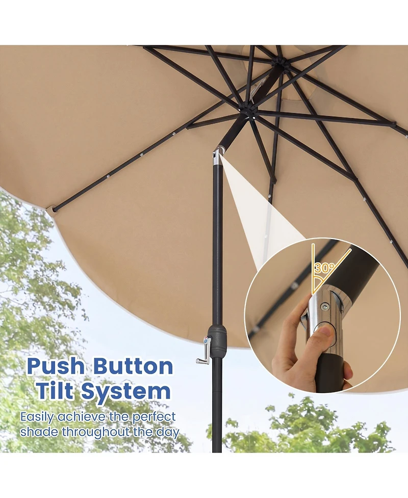 Gymax Ft Scalloped Solar Patio Umbrella Market Table w/ 24 Led Lights