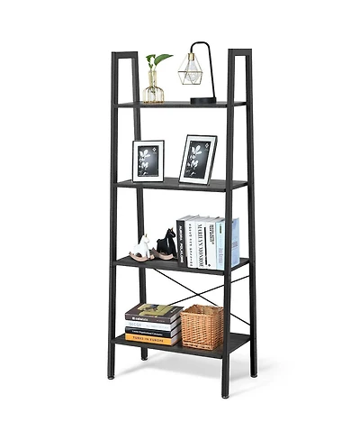 Gymax 4-Tier Ladder Shelf Ladder Bookcase Bookshelf Display Rack Plant Stand