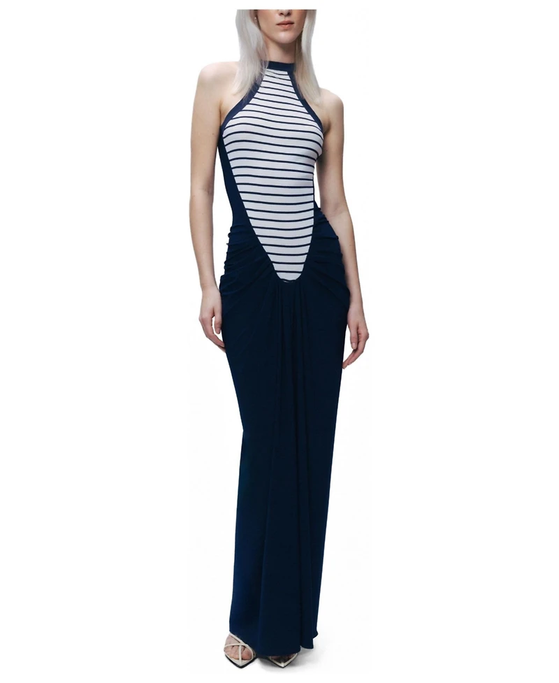 Nocturne Women's Stripe Draped Halter Neck Maxi Dress