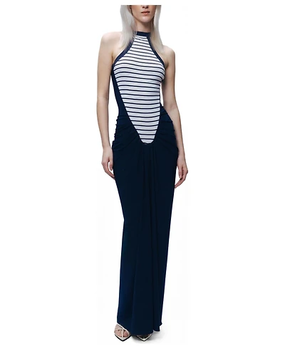 Nocturne Women's Stripe Draped Halter Neck Maxi Dress