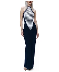 Nocturne Women's Stripe Draped Halter Neck Maxi Dress