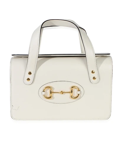 Pre-Owned Gucci Mystic White Calfskin Small Horsebit 1955 Foldover Top Handle Bag