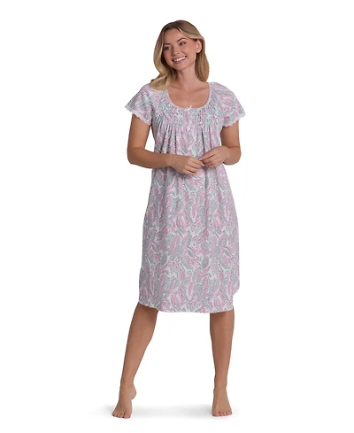 Miss Elaine Women's Short-Sleeve Printed Short Gown