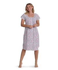 Miss Elaine Women's Short-Sleeve Printed Short Gown